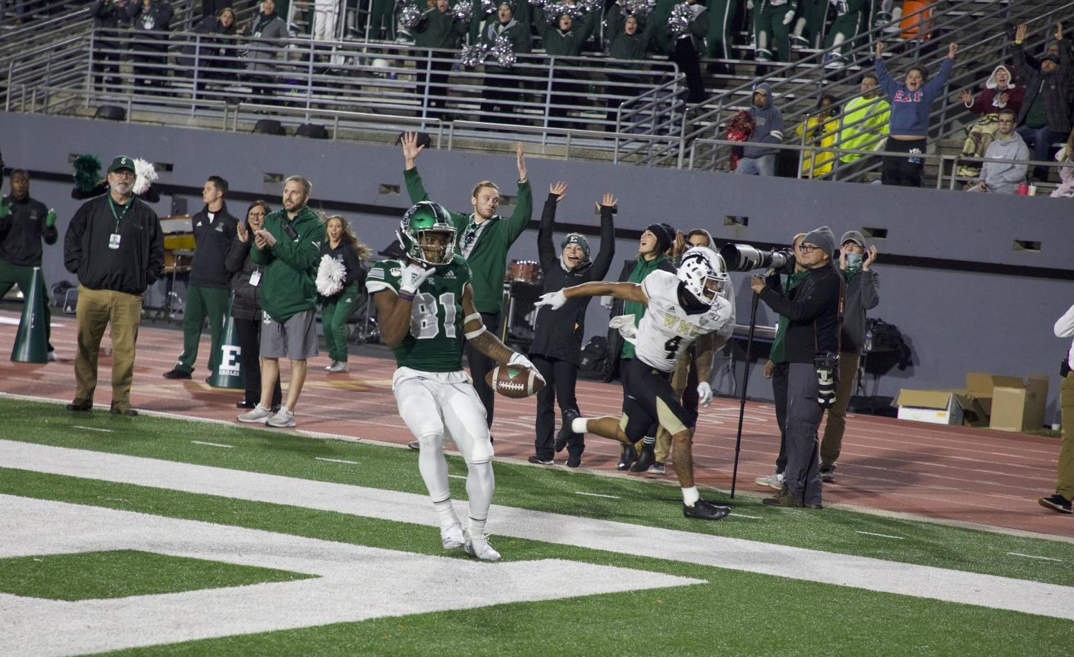Eastern Michigan's 34-yard game winning touchdown thrown by Preston Hutchison to Matthew Sexton gave EMU their first MAC victory of 2019.
